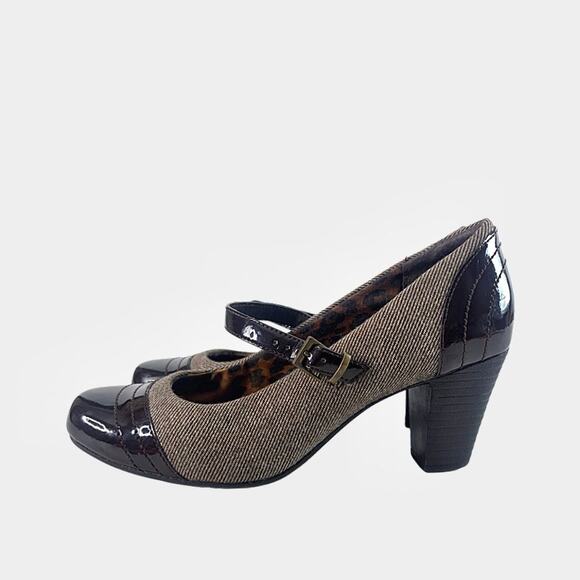 🦉Clarks Bendables Brown Tweed Two Tone Academia Mary Jane Pumps Sz 8 - Picture 1 of 9